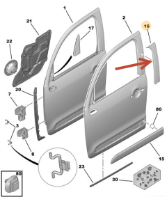 Lišta dverí Pravý Predný Originál Citroen C3 Picasoo 98196289XT