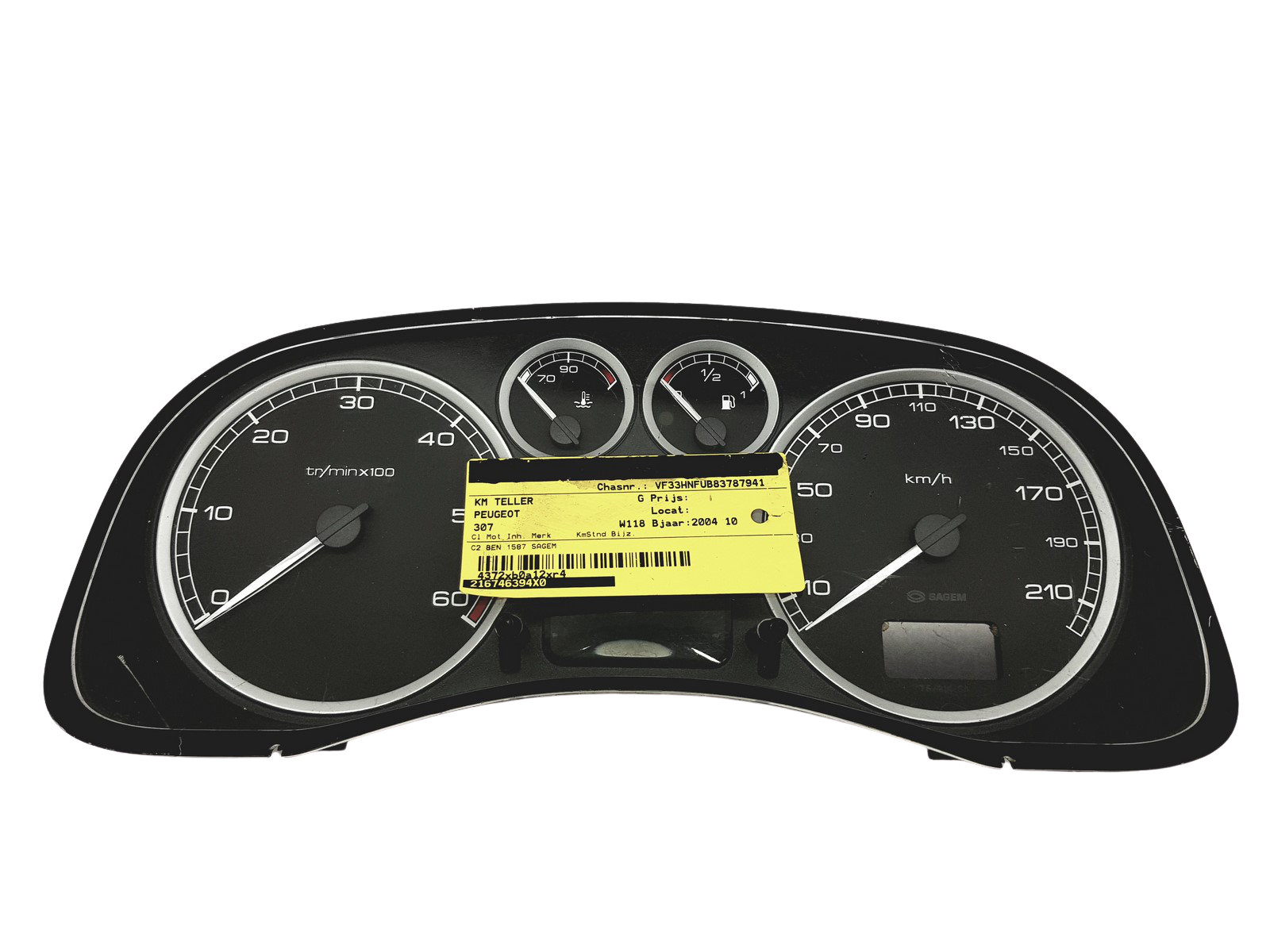 Tachometer Peugeot 307 9646742480 0R00 Sagem 30981 main product photo